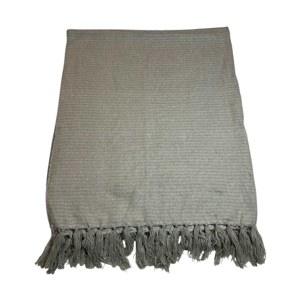 West Elm Gray Textured Throw Blanket w/ Fringe Trim 44 x 56 Minimalist Classic